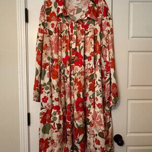 Retro Floral Button Down Tiered Tunic Dress